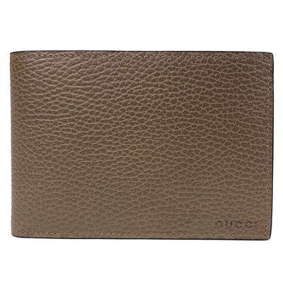 Gucci Mens Dollar Calf Brown Pebbled Leather Logo Bifold Wallet 292534