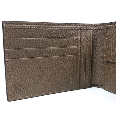 Gucci Mens Dollar Calf Brown Pebbled Leather Logo Bifold Wallet 292534