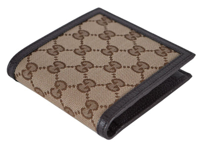 Gucci Mens Dollar Calf Original Beige/Brown GG Canvas Bifold Coin Wallet 150413