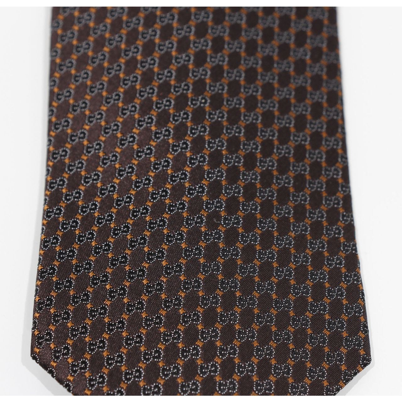 Gucci Mens Interlocking Gg Woven 100% Silk Tie, Brown 349391