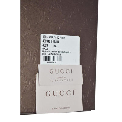 Gucci Mens Midnight Blue GG Logo Vertical Passport Holder Microguccissima Soft Leather 496948