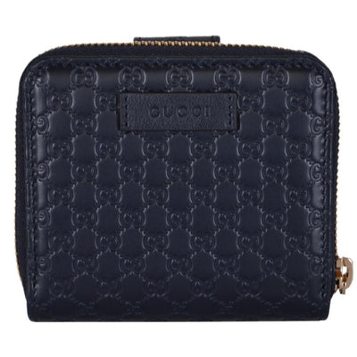 Gucci Microguccissima GG Logo Midnight Blue Zipper Leather Wallet 449395