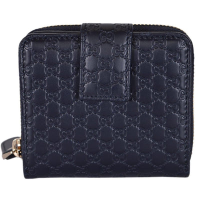 Gucci Microguccissima GG Logo Midnight Blue Zipper Leather Wallet 449395