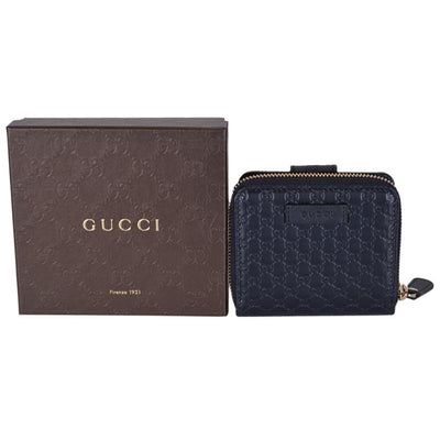 Gucci Microguccissima GG Logo Midnight Blue Zipper Leather Wallet 449395