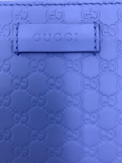 Gucci Microguccissima GG Logo Mineral Blue Zipper Leather Wallet 449395