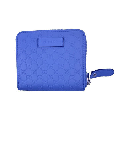 Gucci Microguccissima GG Logo Mineral Blue Zipper Leather Wallet 449395