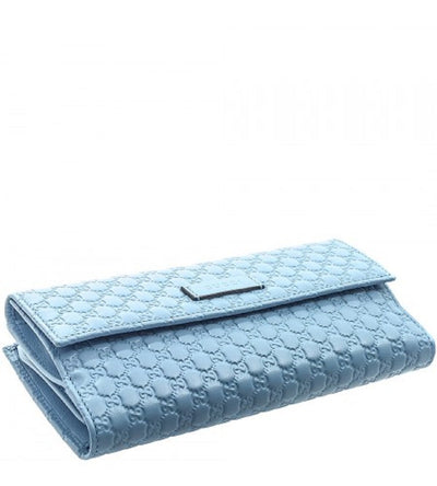 Gucci Microguccissma Mineral Blue Leather Continental Flap Wallet 449393