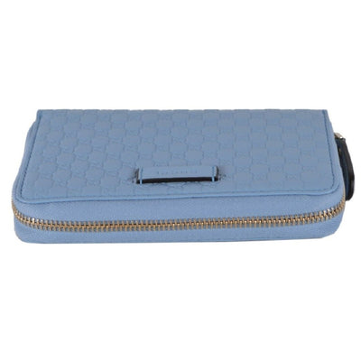 Gucci Mineral Blue Microguccissima Embossed GG Leather Zip Around Wallet 449423