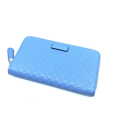 Gucci Mineral Blue Microguccissima GG Zip Around Leather Wallet 449391