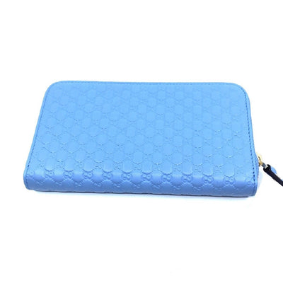 Gucci Mineral Blue Microguccissima GG Zip Around Leather Wallet 449391