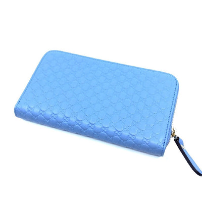 Gucci Mineral Blue Microguccissima GG Zip Around Leather Wallet 449391