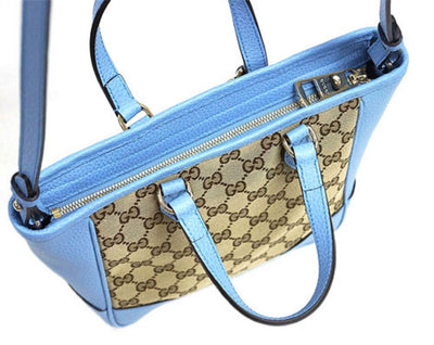 Gucci Original GG Calf Leather Beige Mineral Blue Tote Cross Body 449241