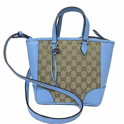 Gucci Original GG Calf Leather Beige Mineral Blue Tote Cross Body 449241