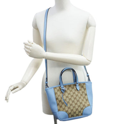 Gucci Original GG Calf Leather Beige Mineral Blue Tote Cross Body 449241