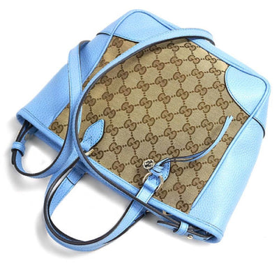 Gucci Original GG Calf Leather Beige Mineral Blue Tote Cross Body 449241