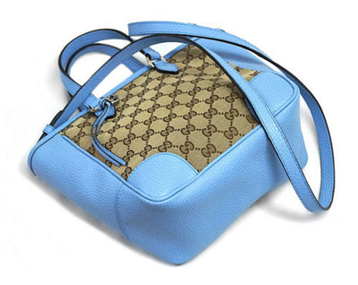 Gucci Original GG Calf Leather Beige Mineral Blue Tote Cross Body 449241