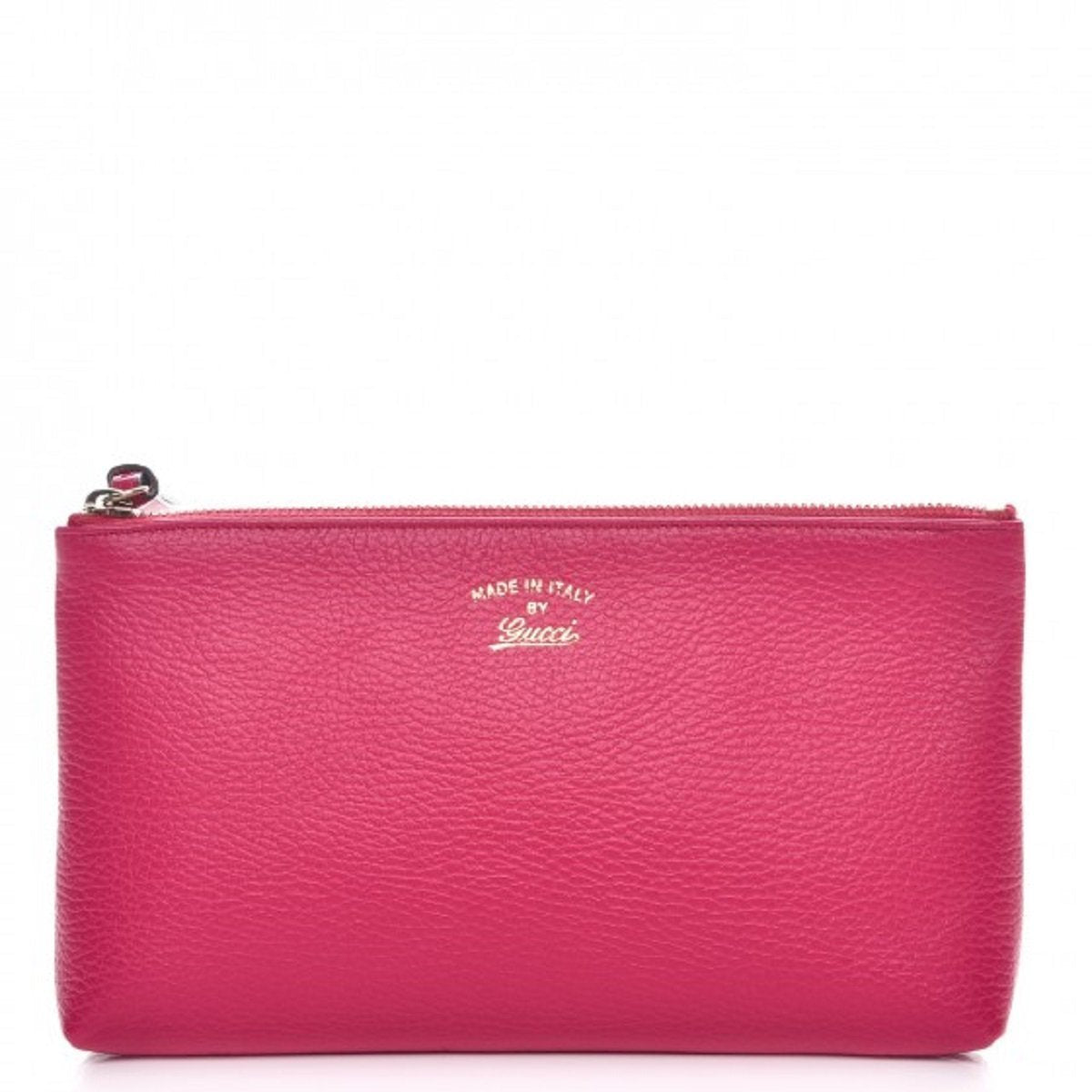 Gucci Pink Grained Calf Italian Leather Trademark-Embossed Swing Clutch 368881