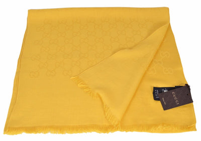 Gucci Womens Sun Yellow GG Logo Wool Silk Guccissima Scarf 165903