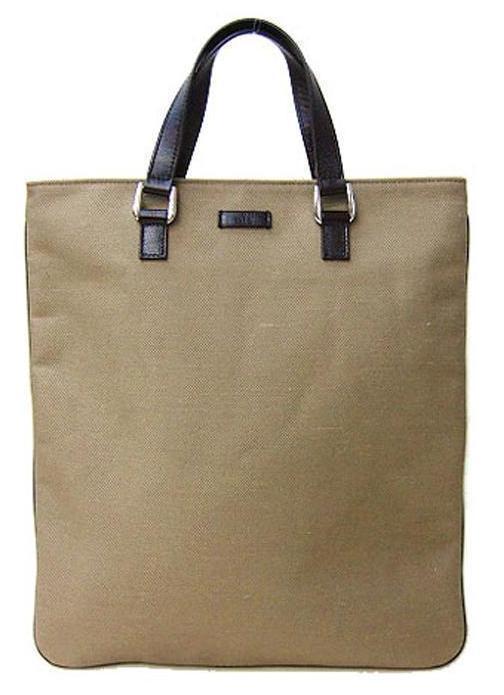 Gucci Slim Beige Canvas Leather Trim Portfolio Case Tote Bag Top Handle 272347