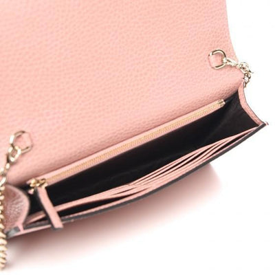 Gucci Soft Pink Dollar Calf Pebbled Leather Wallet Chain Purse Handbag 466506