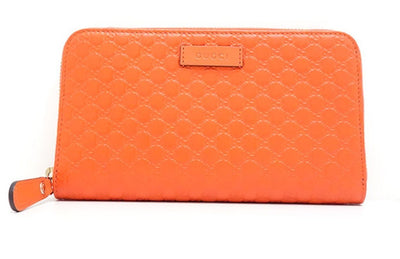 Gucci Sun Orange Leather Microguccissima GG Zip Around Wallet 449391