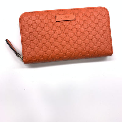 Gucci Sun Orange Leather Microguccissima GG Zip Around Wallet 449391