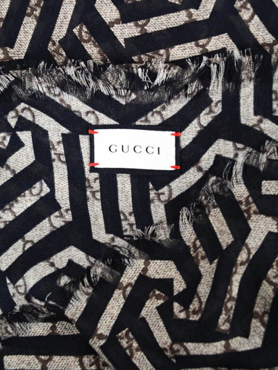 Gucci Unisex Black Beige GG Guccissima Silk Caleido Print Scarf Shawl 402106