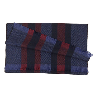 Gucci Unisex Navy and Burgundy Web Striped Web Wool Scarf 387574