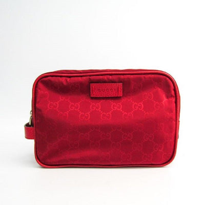 Gucci Unisex Nylon Guccissima Zip Around Leather Toiletry Vibrant Red Bag 510338