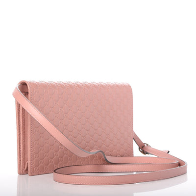 Gucci Wallet Soft Pink Leather Microguccissima Cross Body Wallet Bag 466507