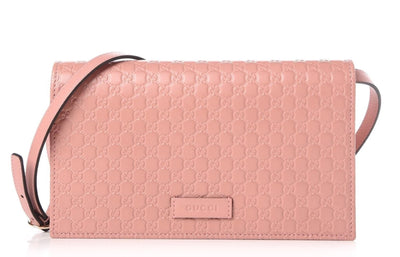 Gucci Wallet Soft Pink Leather Microguccissima Cross Body Wallet Bag 466507