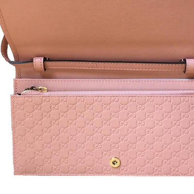 Gucci Wallet Soft Pink Leather Microguccissima Cross Body Wallet Bag 466507