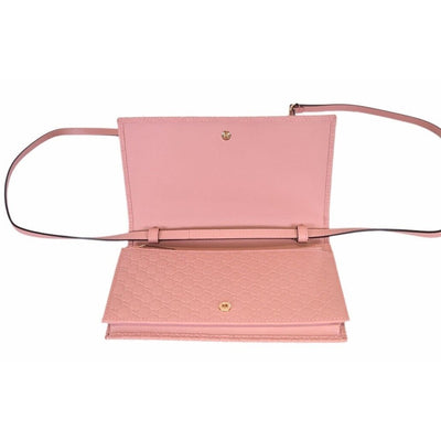 Gucci Wallet Soft Pink Leather Microguccissima Cross Body Wallet Bag 466507