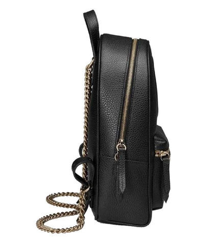 Gucci Women's Black GG Soho Logo Leather Backpack Chain Straps 536192