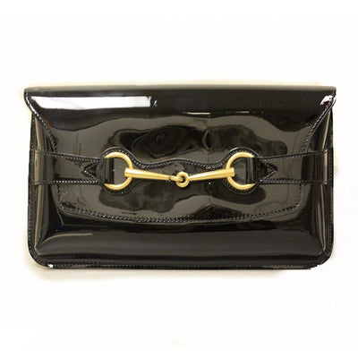 Gucci Women's Classic Horsebit Black Patent Leather Clutch Bag 317637