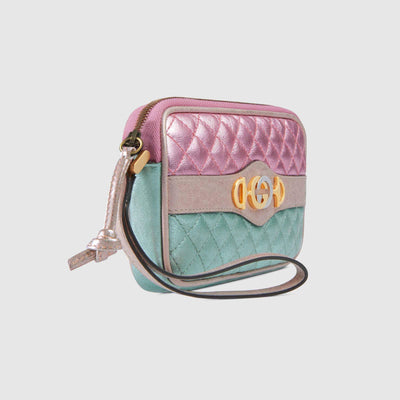 Gucci Women's Dionysus Logo Quilted Laminated Pink Blue Metallic phone case clutch 542202