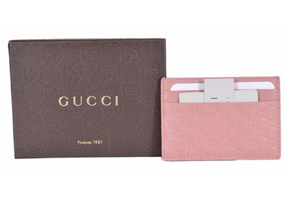 Gucci Women's GG Guccissima Leather Card Holder Wallet Pink 476010