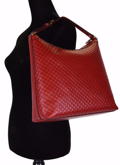 Gucci Women's GG Microguccissma Soft Leather Red Medium Hobo Tote 449732