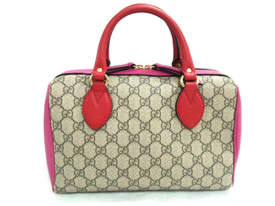 Gucci Women's GG Supreme Small Boston Pink and Red Leather Handbag 409529