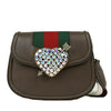 Gucci Women's Jeweled Heart Totem Brown Leather Messenger Cross Body 500756