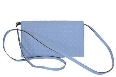 Gucci Women's Light Blue Leather Crossbody Micro GG Guccissima Mini Wallet Bag 466507