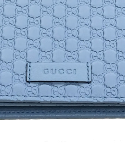 Gucci Women's Light Blue Leather Crossbody Micro GG Guccissima Mini Wallet Bag 466507