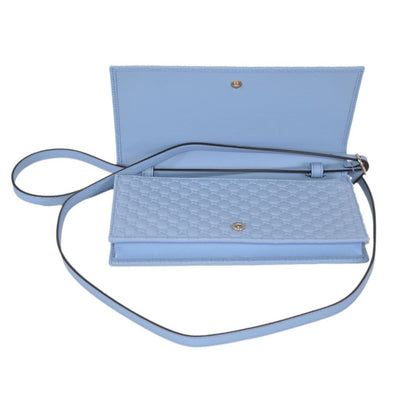 Gucci Women's Light Blue Leather Crossbody Micro GG Guccissima Mini Wallet Bag 466507