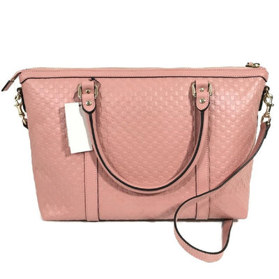 Gucci Women's Microguccissma Soft Calf Leather Light Pink Medium Top Zip Tote 449655