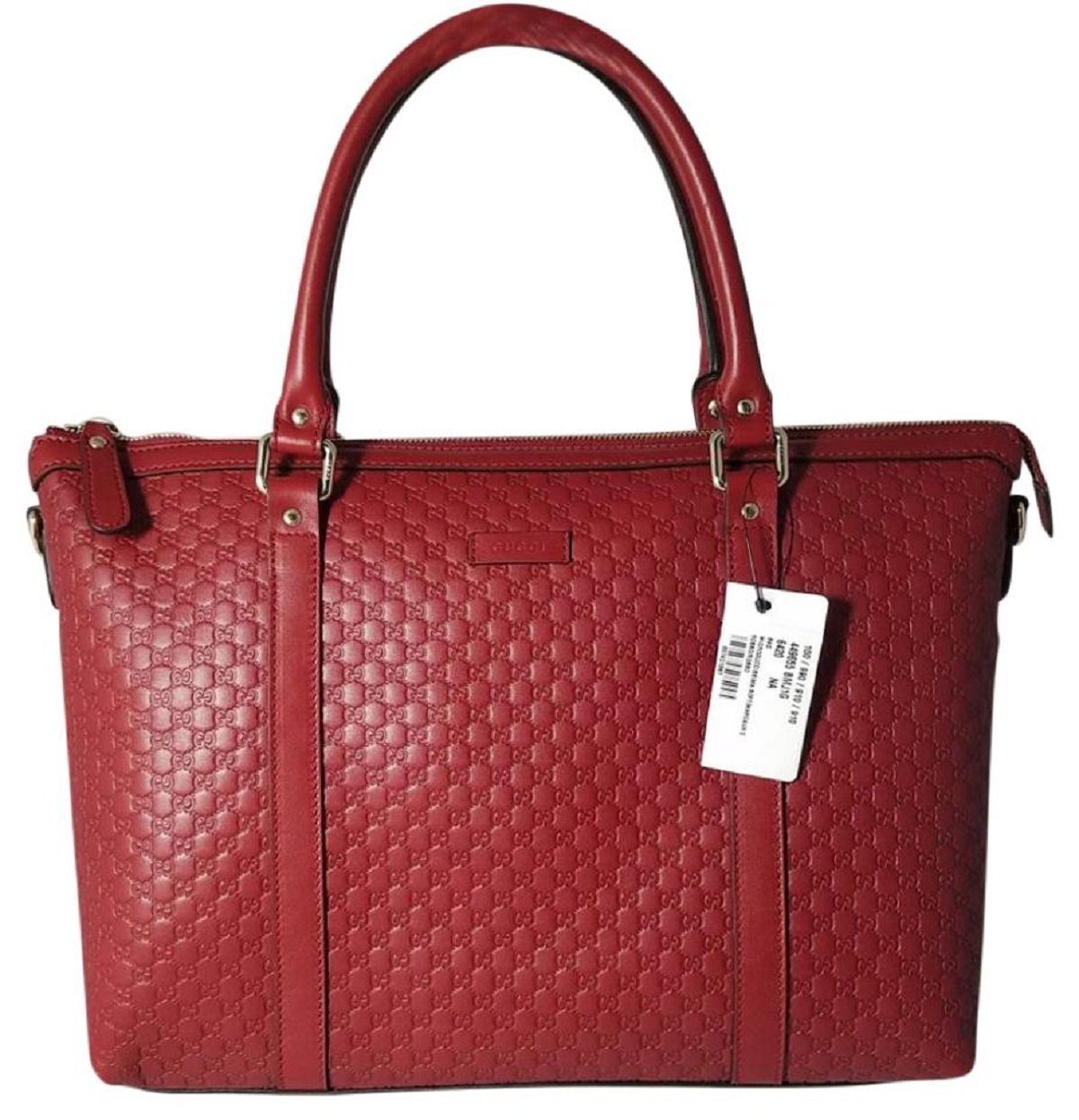 Gucci Women's Microguccissma Soft Calf Leather Red Medium Top Zip Tote 449655