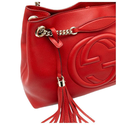 Gucci Women's Red Leather SOHO Chain Embossed GG Logo Handbag 308982