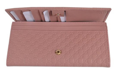 Gucci Women's Soft Pink GG Microguccissima Continental Flap Leather Wallet 449396