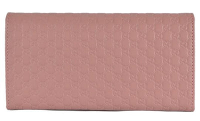 Gucci Women's Soft Pink GG Microguccissima Continental Flap Leather Wallet 449396