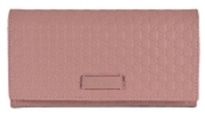 Gucci Women's Soft Pink GG Microguccissima Continental Flap Leather Wallet 449396