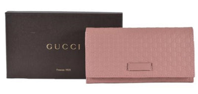 Gucci Women's Soft Pink GG Microguccissima Continental Flap Leather Wallet 449396